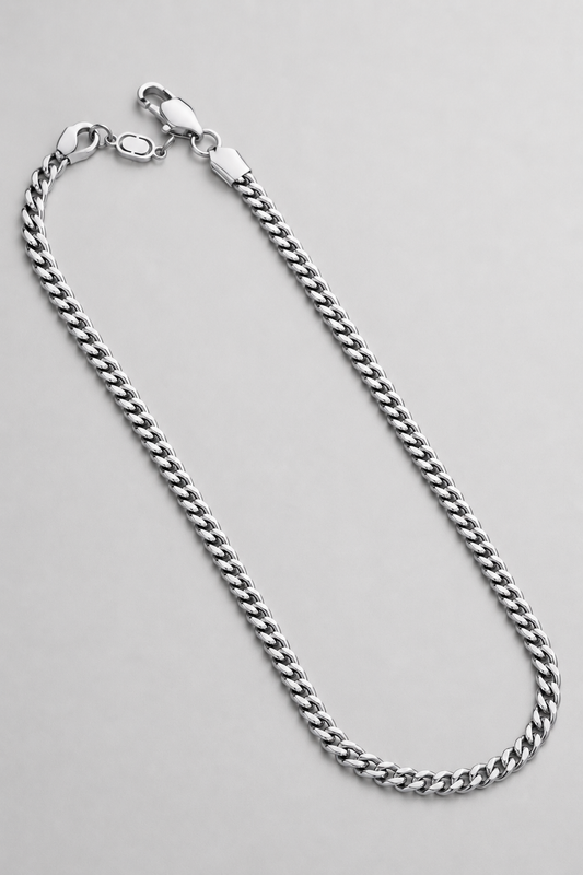Men's Cuban Link Chain | 4mm | 316L Stainless Steel | Rhodium Finish | Silver | Steven & Levon