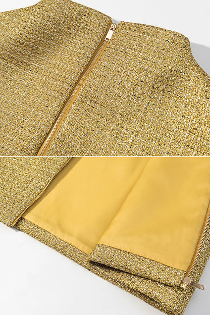 Textured Cape | Women's Metallic Woven Cape | Gold Shimmer Finish, Open Front Statement Outerwear | Steven & Levon