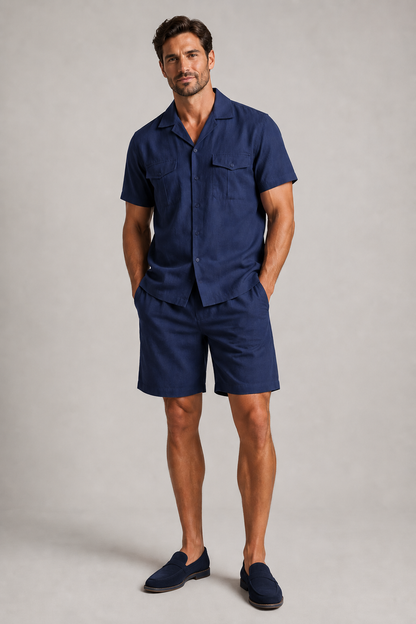 Men’s Casual Linen Shirt and Shorts Set | Men | Breathable Linen Blend | Summer Co-Ord Loungewear | Steven & Levon