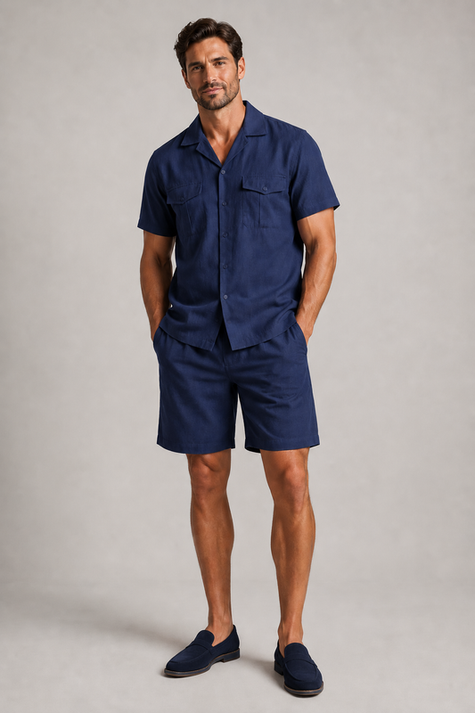 Men’s Casual Linen Shirt and Shorts Set | Men | Breathable Linen Blend | Summer Co-Ord Loungewear | Steven & Levon