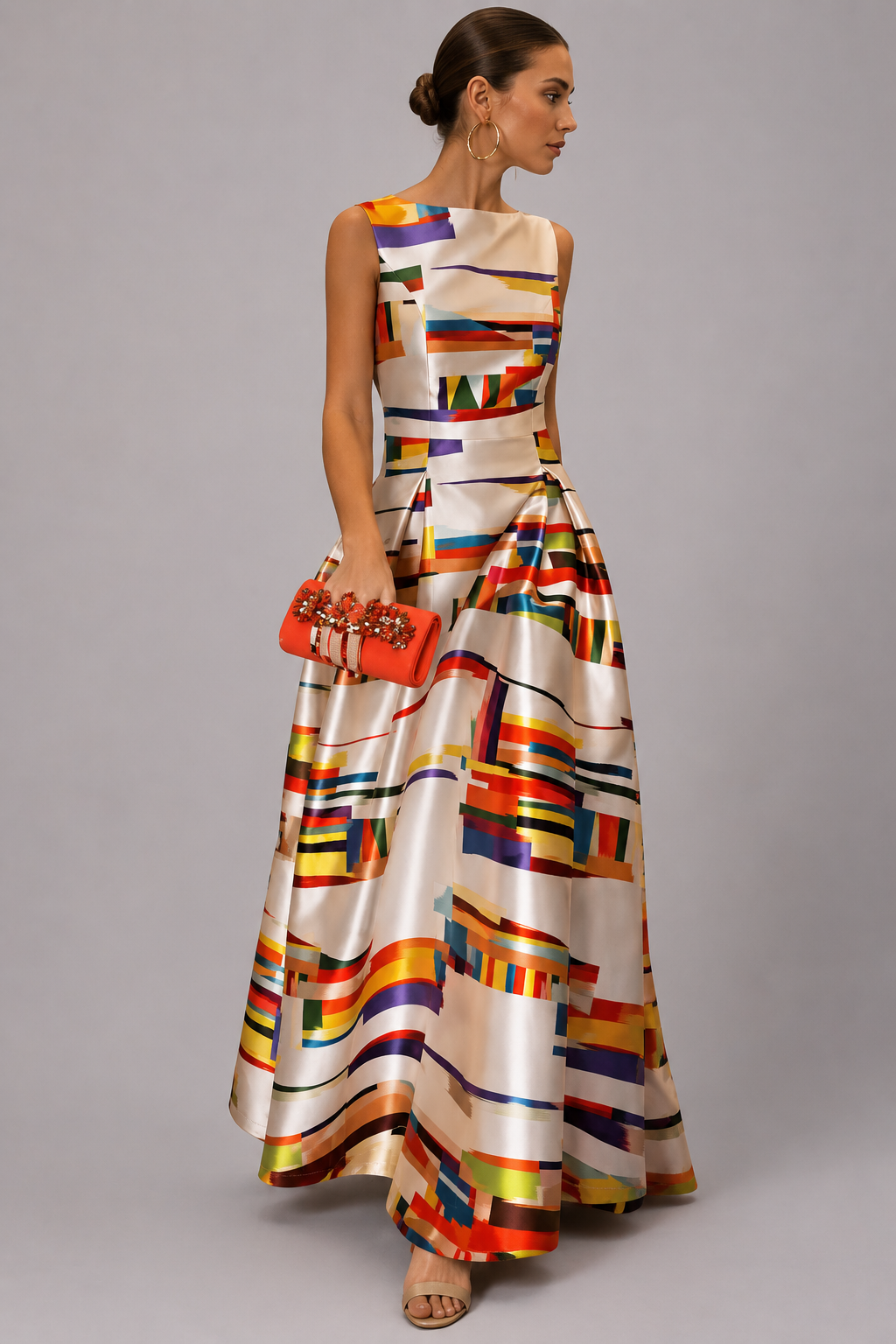Sleeveless Geometric Maxi Dress | Women | Sleeveless Flowy Summer Evening Dress | Steven & Levon