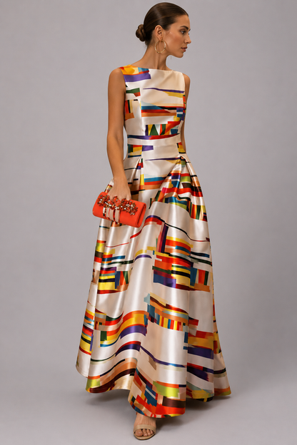 Sleeveless Geometric Maxi Dress | Women | Sleeveless Flowy Summer Evening Dress | Steven & Levon