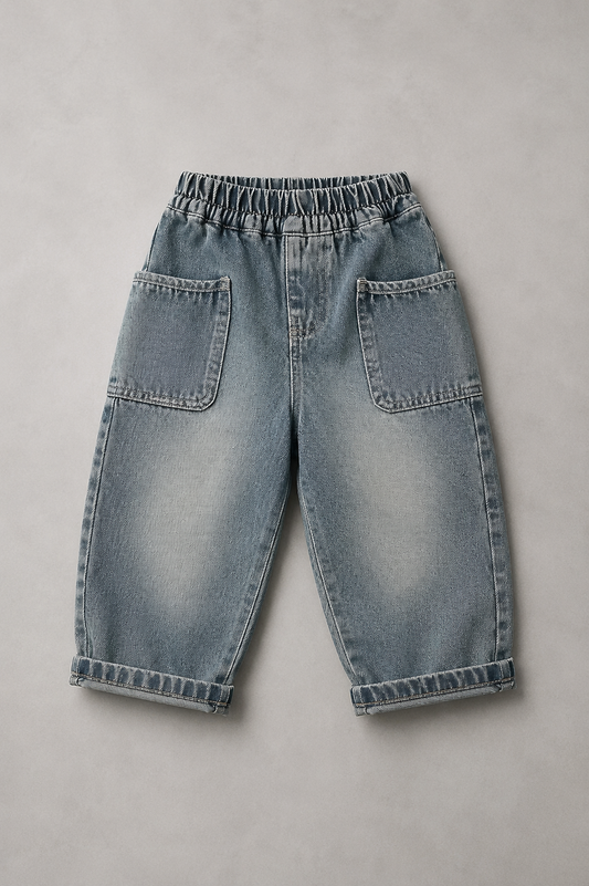 Kids Loose Fit Denim Pants | Boys | Elastic Waist | Large Pocket Jeans | Casual | Steven & Levon