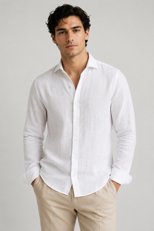 Men's Linen Spread Collar Shirt | Linen Blend | Breathable Lightweight Casual Button-Up | Steven & Levon