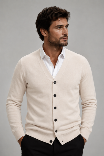 V-Neck Button Cardigan | Knitwear | Men | Soft Knit Fabric | Slim Fit Long Sleeve Sweater | Steven & Levon