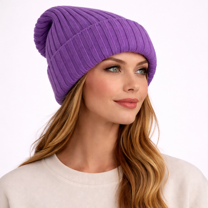 Beanivelle - Ribbed Knit Fold-Up Beanie  Winter Warmth Everyday
