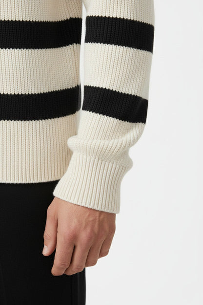 Men's Striped Half Zip Sweater | Ribbed Knit | Mock Neck | Long Sleeve | Soft Knit | Steven & Levon