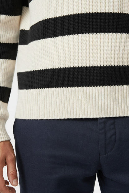 Men's Striped Half Zip Sweater | Ribbed Knit | Mock Neck | Long Sleeve | Soft Knit | Steven & Levon