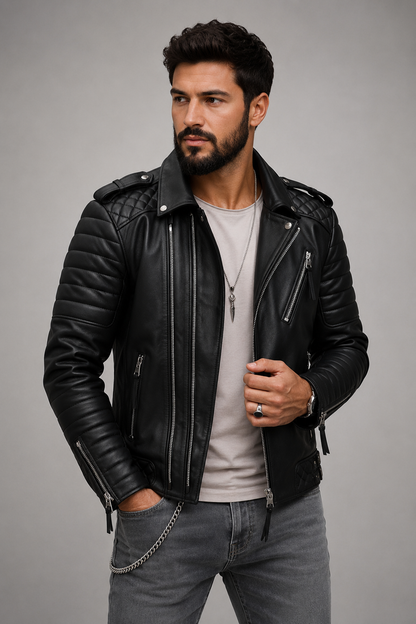Men's Luxe Leather Jacket | Men | PU Leather | Slim Fit Stand Collar Zip Front | Steven & Levon