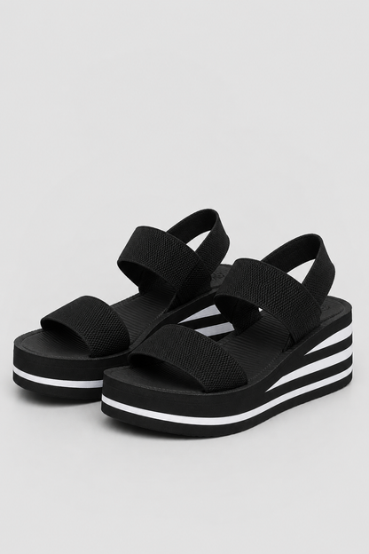 Women's Platform Wedge Sandals | Open Toe Slingback | Lightweight Thick Sole | Elastic Comfort Straps | Steven & Levon