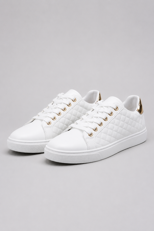 Women's Quilted Lace-Up Sneakers | Eco Leather | Cushioned Lightweight Casual Shoes | Steven & Levon