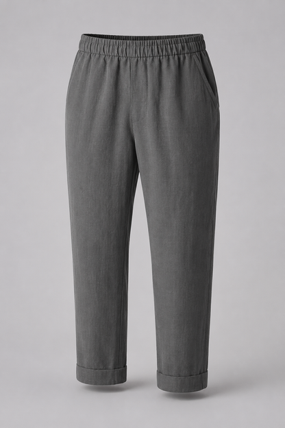 Linen Tapered Cropped Trousers | Women | Cuffed Hem | Lightweight Casual Pants | Steven & Levon