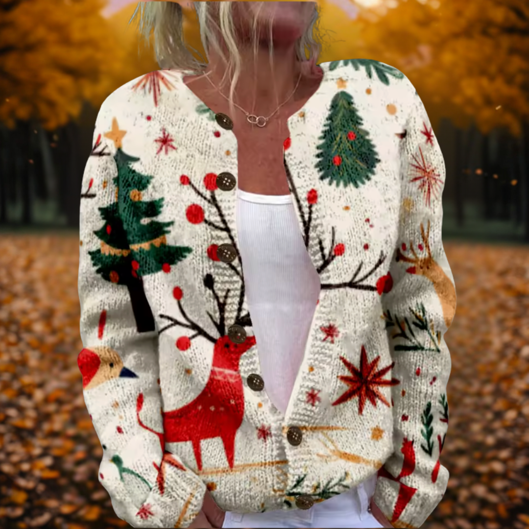 Reindeer Knit Cardigan | Women's Cozy Christmas Sweater | Steven & Levon