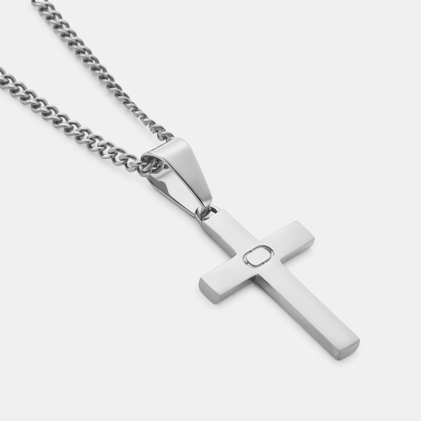 Silver Classic Cross Necklace | Men | Stainless Steel | Cuban Chain | Religious Jewellery | Steven & Levon