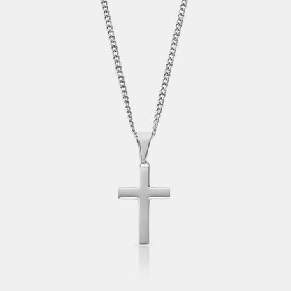Silver Classic Cross Necklace | Men | Stainless Steel | Cuban Chain | Religious Jewellery | Steven & Levon