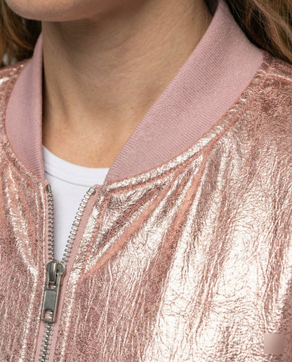 Shiny Bomber Jacket | Women | Zip Front | Lightweight Outerwear | Steven & Levon