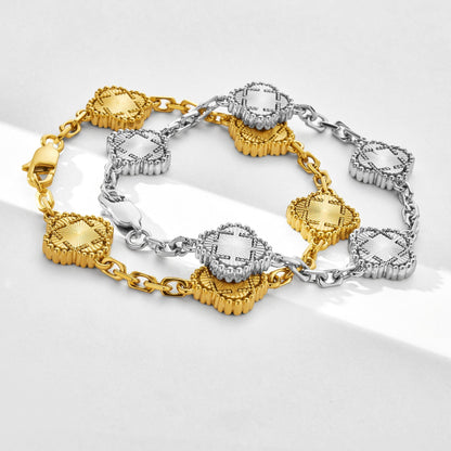 Clover Bracelet | Men | Stainless Steel | Silver & Gold | Four Leaf Design | Adjustable Fit | Steven & Levon