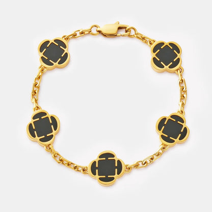 Clover Onyx Bracelet | Men | Stainless Steel | Silver & Gold | Onyx Stone | Clover Design | Steven & Levon