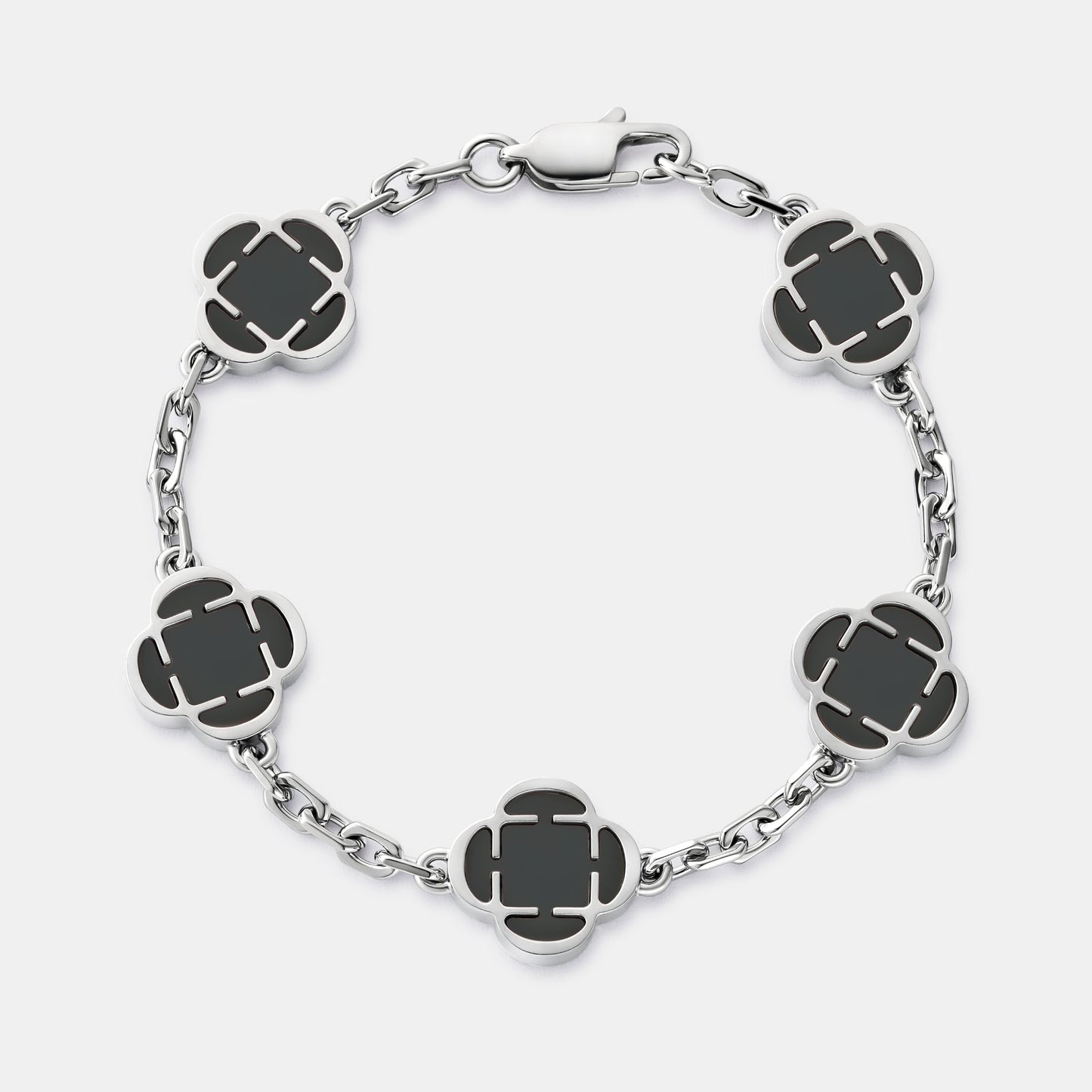 Clover Onyx Bracelet | Men | Stainless Steel | Silver & Gold | Onyx Stone | Clover Design | Steven & Levon