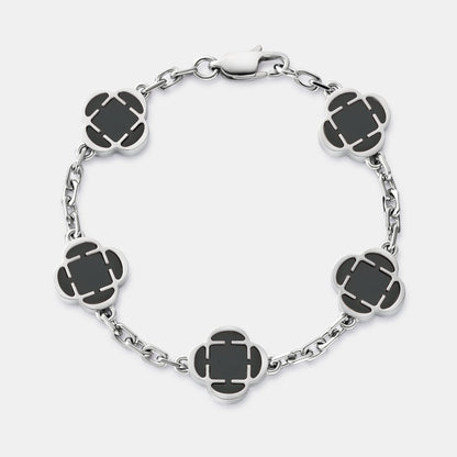 Clover Onyx Bracelet | Men | Stainless Steel | Silver & Gold | Onyx Stone | Clover Design | Steven & Levon