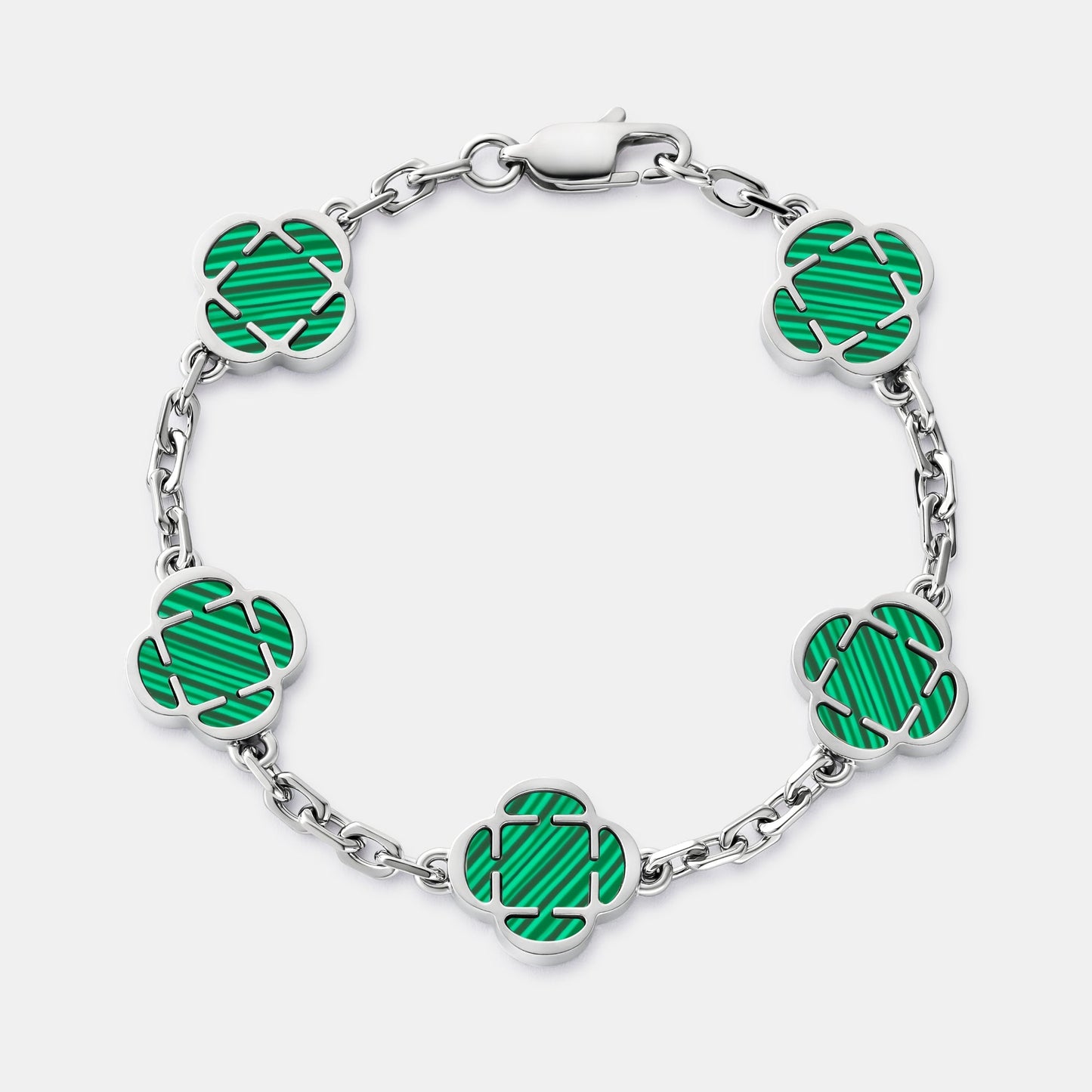 Malachite Clover Bracelet | Men | Stainless Steel | Silver & Gold | Malachite Stone | Steven & Levon