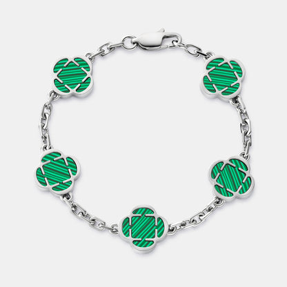 Malachite Clover Bracelet | Men | Stainless Steel | Silver & Gold | Malachite Stone | Steven & Levon