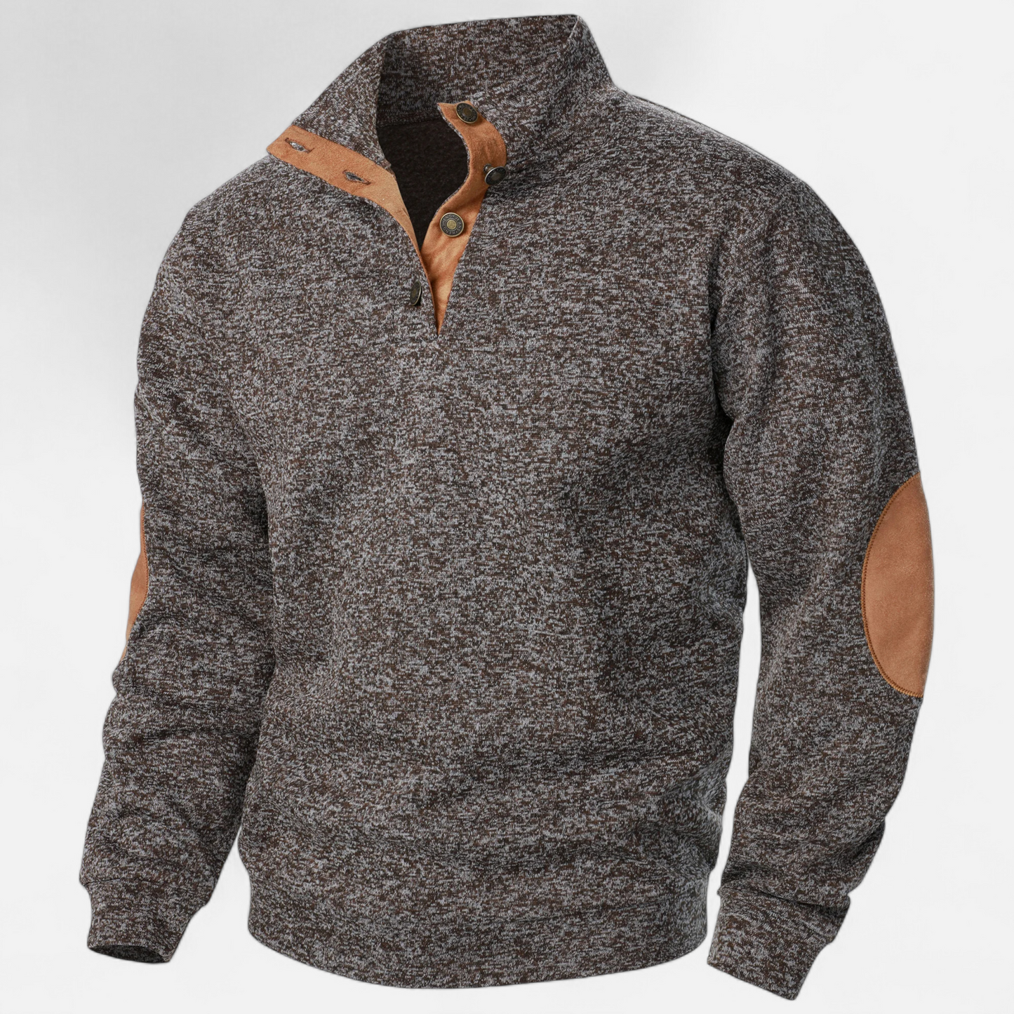 Men's Knitted Jumper | Stand Collar Half Button Pullover | Elbow Patch Sweater | Steven & Levon