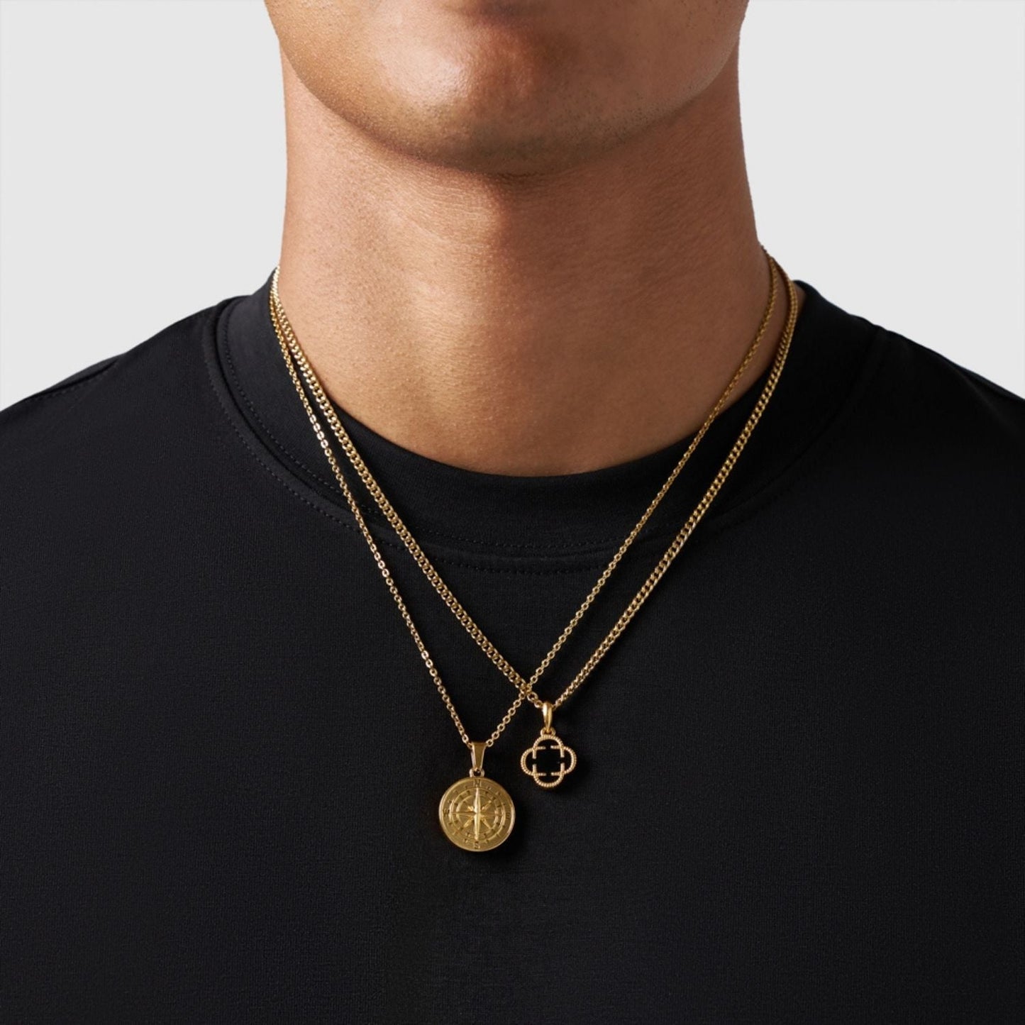 Gold Pendant Set | Unisex | Stainless Steel | Customisable Jewellery | Layered Necklace Set | Steven & Levon