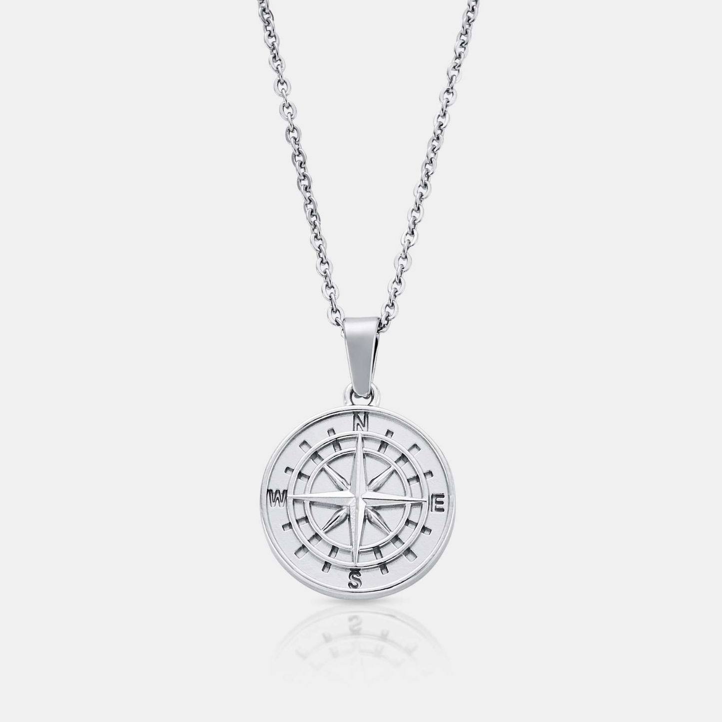 Silver Compass Pendant | Men | Stainless Steel | Nautical Design | Statement Necklace | Steven & Levon