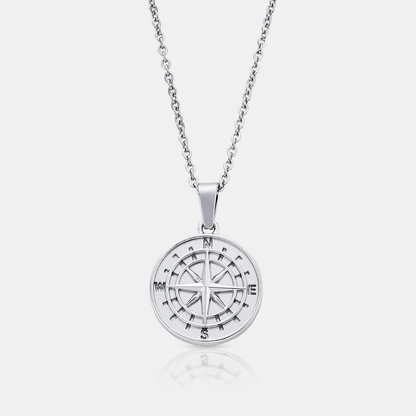 Silver Compass Pendant | Men | Stainless Steel | Nautical Design | Statement Necklace | Steven & Levon