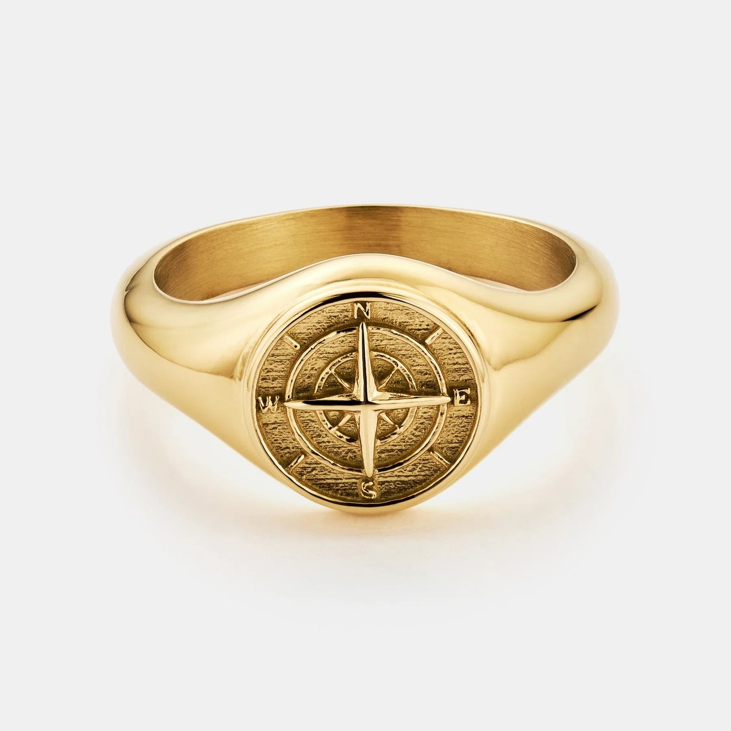 Compass Signet Ring | Gold or Silver | Unisex | Stainless Steel | Compass Design | Steven & Levon