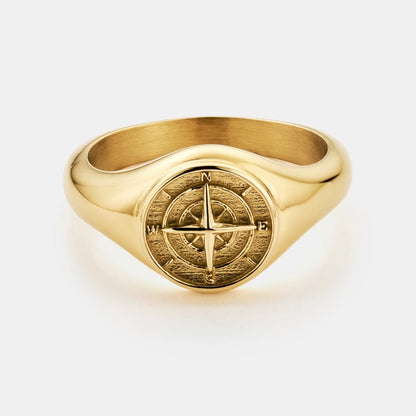 Compass Signet Ring | Gold or Silver | Unisex | Stainless Steel | Compass Design | Steven & Levon