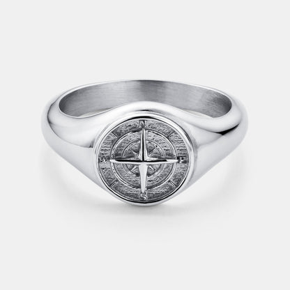 Compass Signet Ring | Gold or Silver | Unisex | Stainless Steel | Compass Design | Steven & Levon