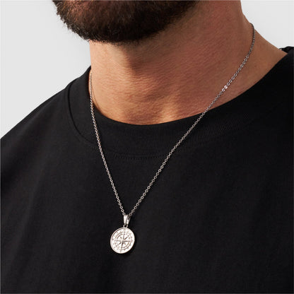 Silver Compass Pendant | Men | Stainless Steel | Nautical Design | Statement Necklace | Steven & Levon