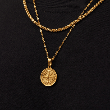Gold Compass Pendant Pack | Men | Stainless Steel | Compass Design | Necklace Set | Steven & Levon