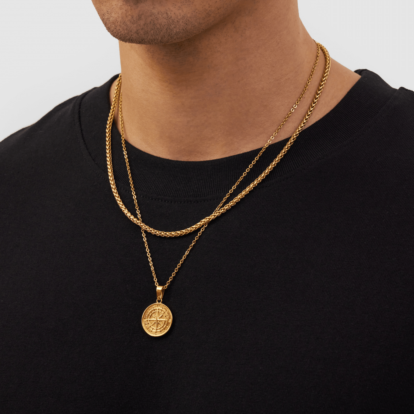 Gold Compass Pendant Pack | Men | Stainless Steel | Compass Design | Necklace Set | Steven & Levon