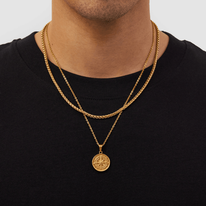 Gold Compass Pendant Pack | Men | Stainless Steel | Compass Design | Necklace Set | Steven & Levon