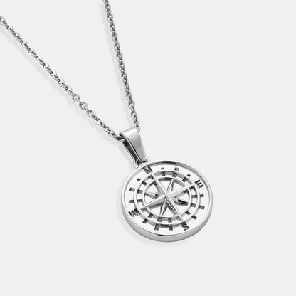 Silver Compass Pendant | Men | Stainless Steel | Nautical Design | Statement Necklace | Steven & Levon