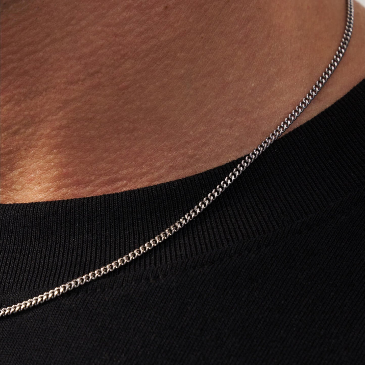 Silver 2mm Chain | Men | Stainless Steel | Polished Finish | Everyday Jewellery | Steven & Levon