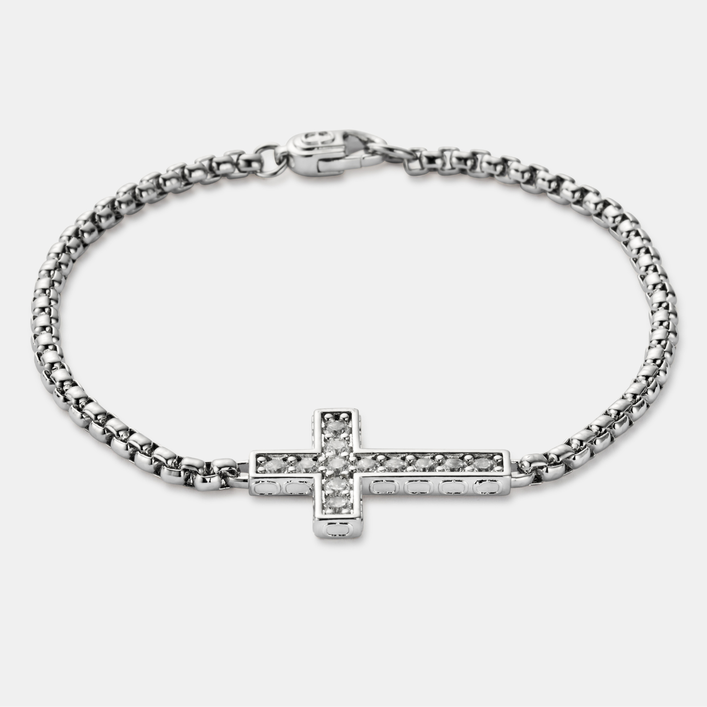 Iced Cross Bracelet | Men | Stainless Steel | Silver | Crystal Cross Design | Steven & Levon