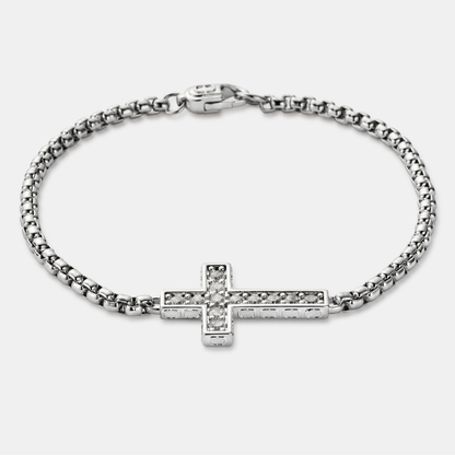 Iced Cross Bracelet | Men | Stainless Steel | Silver | Crystal Cross Design | Steven & Levon