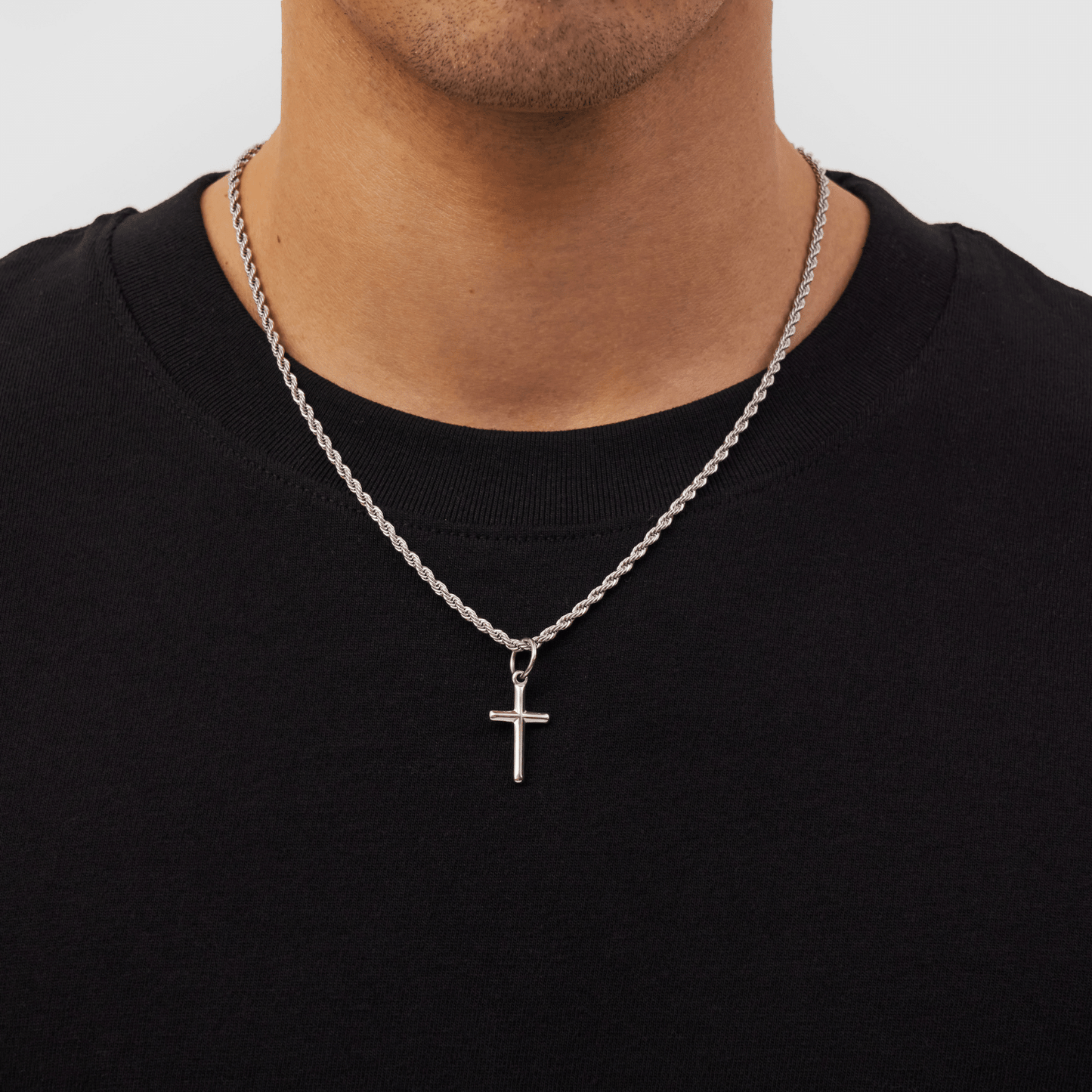 Silver Cross Necklace | Men | Stainless Steel | Religious Jewellery | Cuban Chain | Steven & Levon