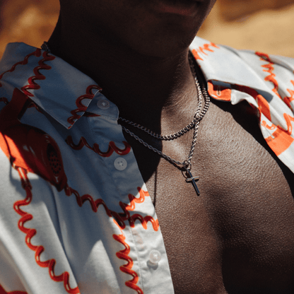 Silver Cross Necklace | Men | Stainless Steel | Religious Jewellery | Cuban Chain | Steven & Levon