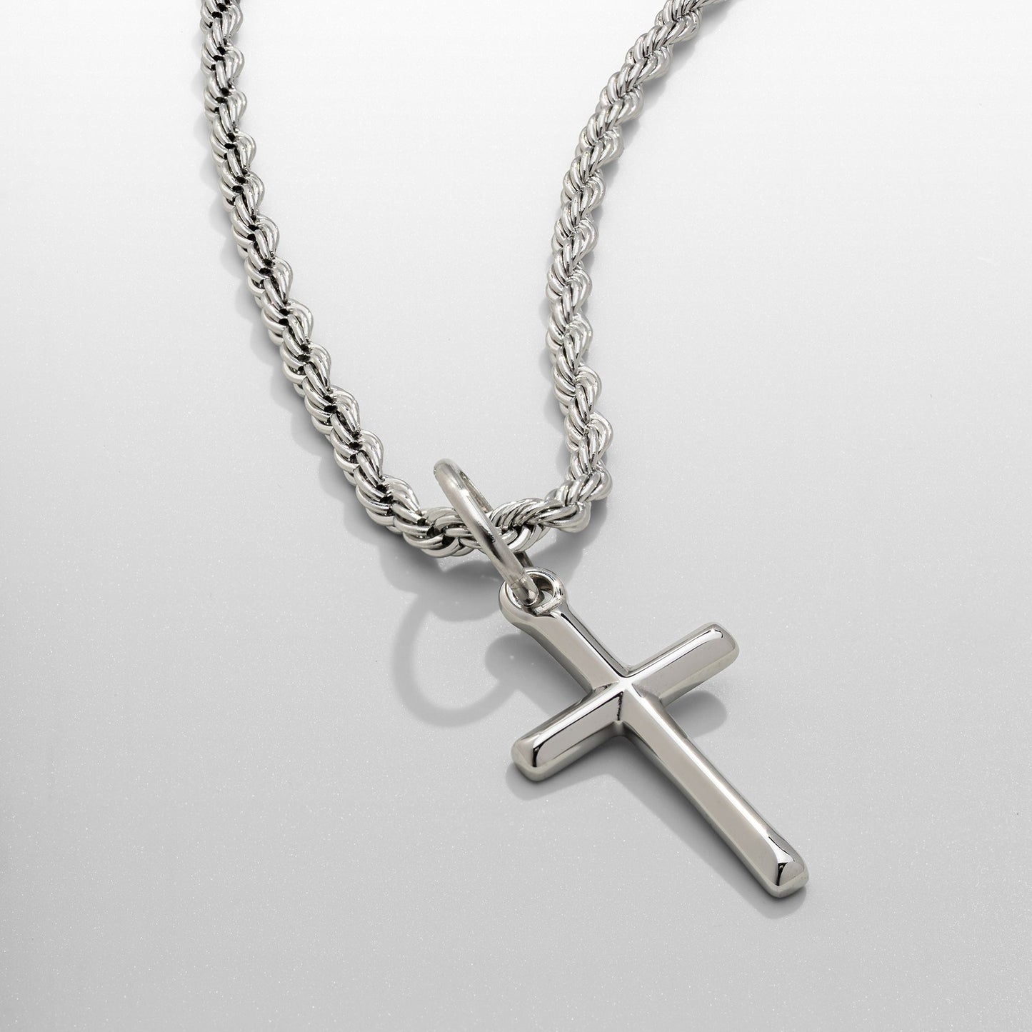 Silver Cross Necklace | Men | Stainless Steel | Religious Jewellery | Cuban Chain | Steven & Levon