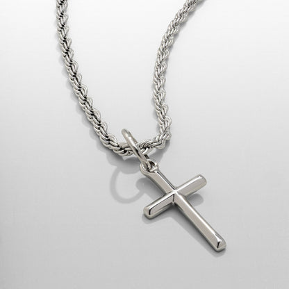 Silver Cross Necklace | Men | Stainless Steel | Religious Jewellery | Cuban Chain | Steven & Levon