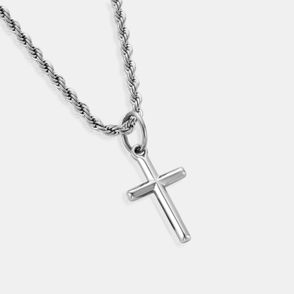 Silver Cross Necklace | Men | Stainless Steel | Religious Jewellery | Cuban Chain | Steven & Levon