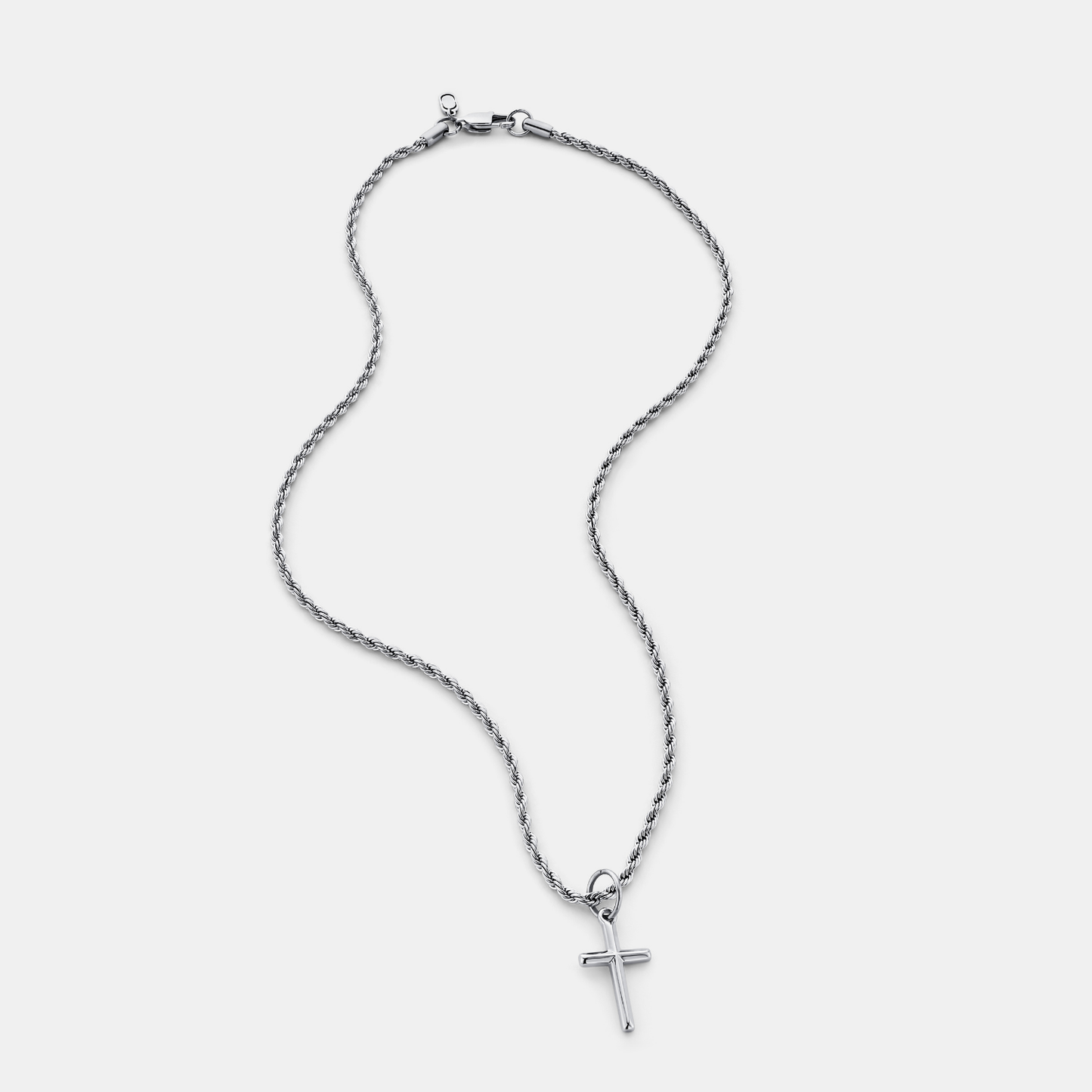 Silver Cross Necklace | Men | Stainless Steel | Religious Jewellery | Cuban Chain | Steven & Levon