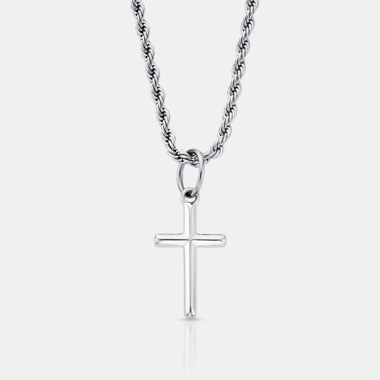 Silver Cross Necklace | Men | Stainless Steel | Religious Jewellery | Cuban Chain | Steven & Levon
