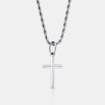 Silver Cross Necklace | Men | Stainless Steel | Religious Jewellery | Cuban Chain | Steven & Levon