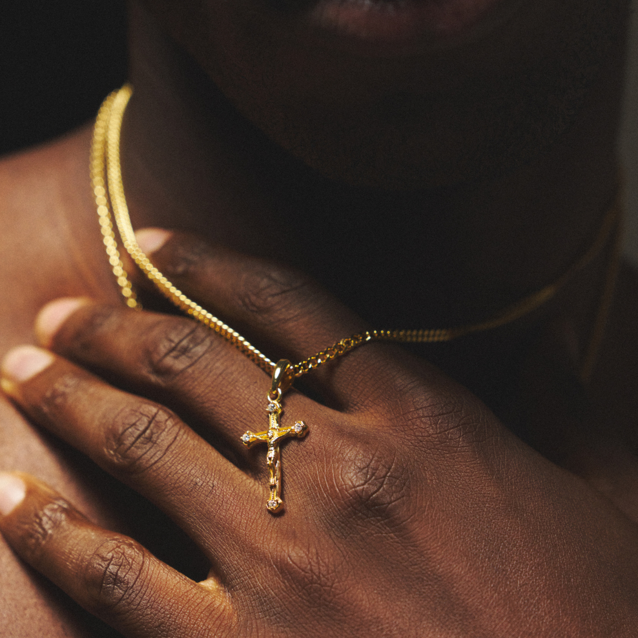 Melted Crucifix Pendant | Men | 18ct Gold Sterling Silver | Religious Design | Statement Necklace | Steven & Levon